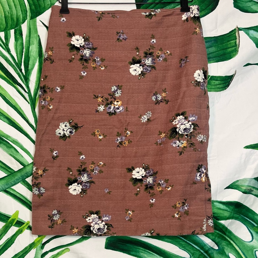 Loft Outlet 6 Dusty Rose Floral Canvas Pencil Office Cottagecore Spring Skirt